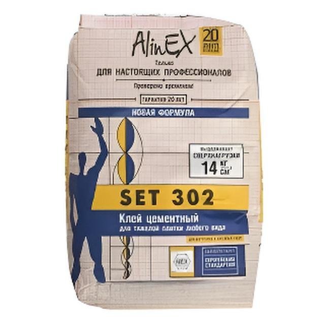 Клей AlinEX SET 302, 25 кг (для плитки, стены, пол, бассейны, серый)