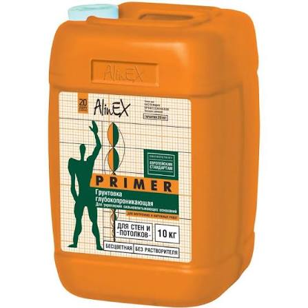 Грунтовка AlinEX PRIMER, 10 кг (для стен и потолков, полимерная, морозостойкая)