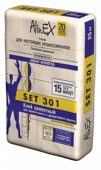Клей AlinEX SET 301, 25 кг (для плитки, стены, пол, серый)