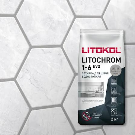 Затирка цементная Litochrom 1-6 Evo LE 105 Серебристо-серый, пакет 2 кг (Litokol)